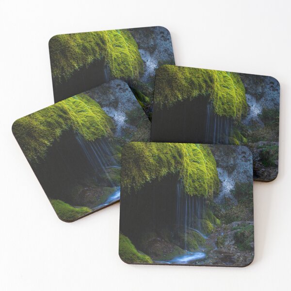 Item preview, Moss-covered waterfall in the forest - Calming photo print for nature lovers Dreimühlen designed and sold by TRex-Landscapes.