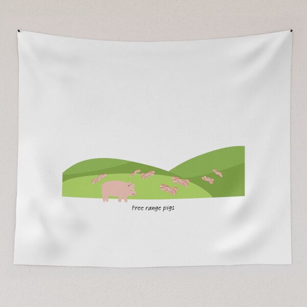 Item preview, Free range pigs (bacon) on green hills (with pig) designed and sold by ProjectLui.