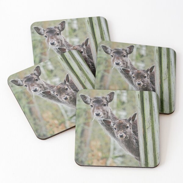 Item preview, Two deer look out from behind a barn designed and sold by MichaelMauerer.
