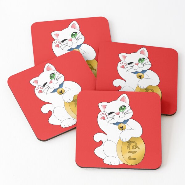 Item preview, White Maneki Neko Green Eyes Eyes Blue Collar designed and sold by Xyluxus.