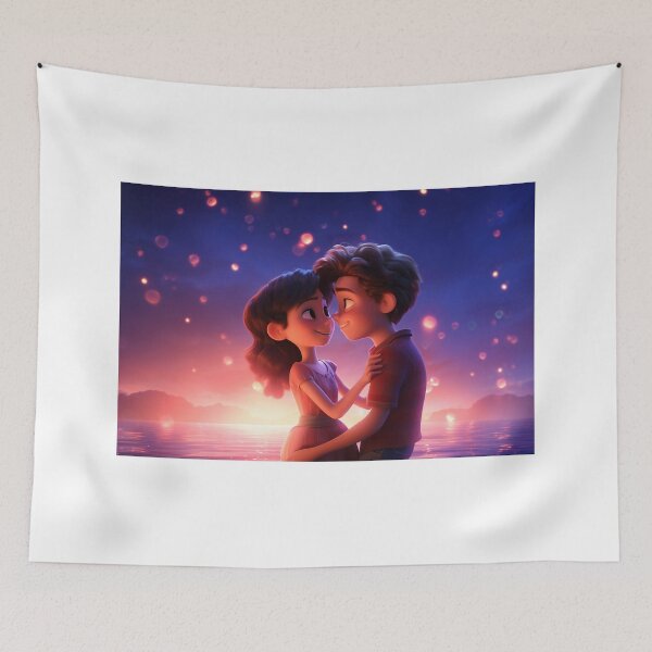 Item preview, Romantic Getaway: 3D Rendering of Cartoon Couple on the Beach designed and sold by hjian8219.