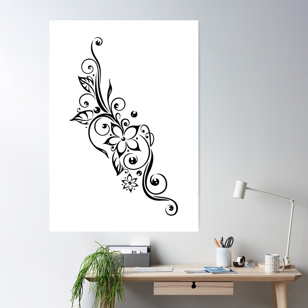 Floral Ornamental Curve Wall Sticker - TenStickers