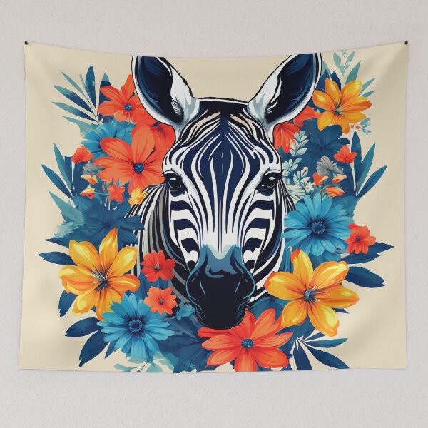 Item preview, Black and White Zebra Surrounded by Bold Vibrant Spring Flowers designed and sold by BirdsnStuff.