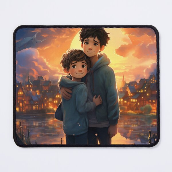 Item preview, Brotherhood in Wonderland: Front View of Boys Hugging in a Fantasy World designed and sold by hjian8219.