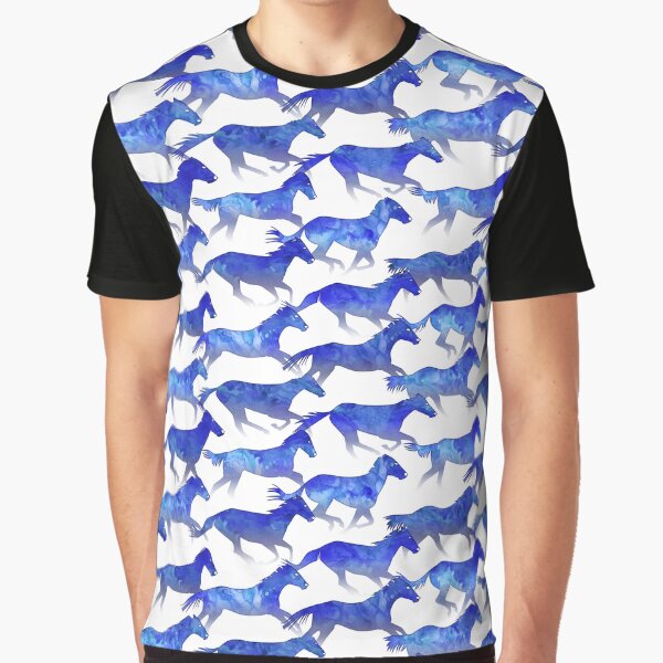 "Watercolor Running Horses Pattern Deep Blue" Tshirt by
