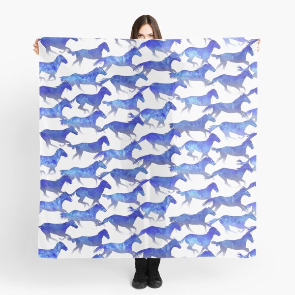 Watercolor - Running Horses Pattern - Deep Blue Scarf