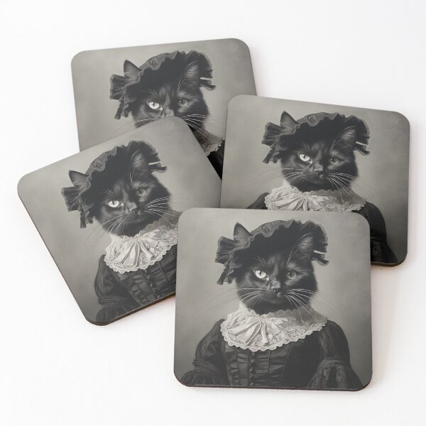 Item preview, Black Cat in Black Victorian Dress with Headdress Art designed and sold by redstar19.