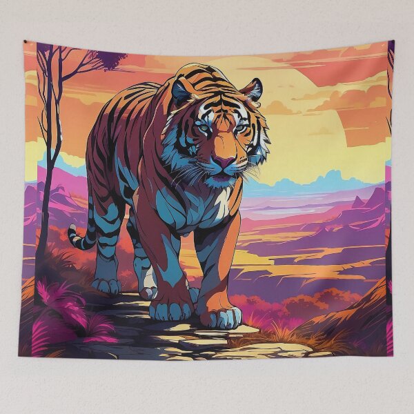Item preview, Majestic Tiger Prowls at Sunset on Mountain Path designed and sold by ArtComixHaven.