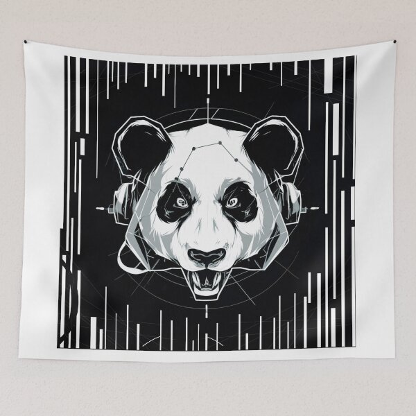 Item preview, Panda. Panda DJ. Cyberpunk. Monochrome colors. Black and white.  Panda wearing headphones. designed and sold by MagelliShop.