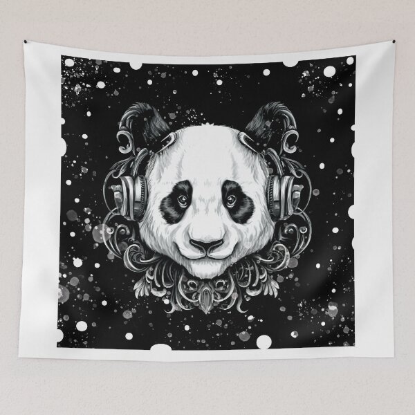 Item preview, Panda. Panda DJ. Cyberpunk. Monochrome colors. Black and white.  Panda wearing headphones. designed and sold by MagelliShop.