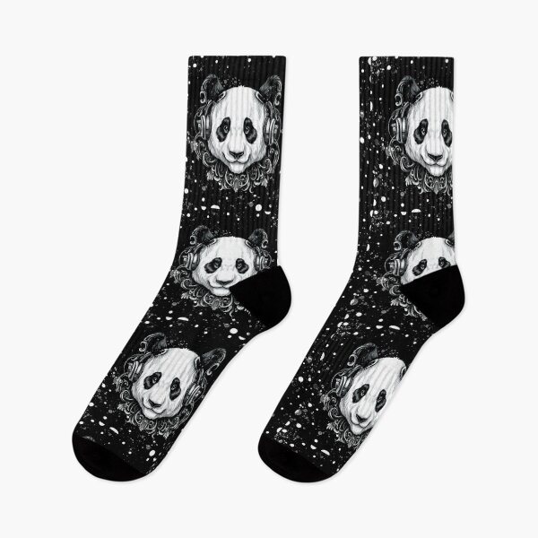Item preview, Panda. Panda DJ. Cyberpunk. Monochrome colors. Black and white.  Panda wearing headphones. designed and sold by MagelliShop.