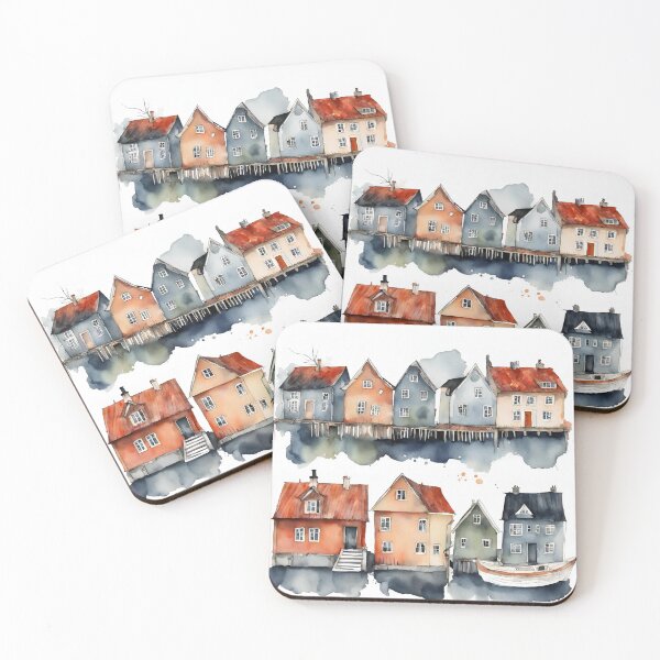 Item preview, Houses on the water in watercolor and ink. designed and sold by kreativeadern.