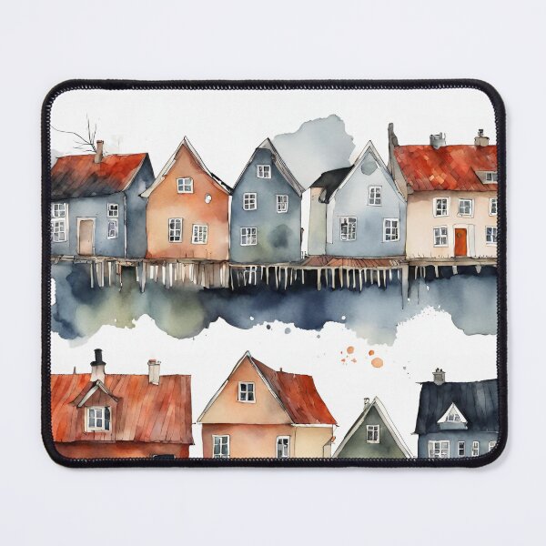 Item preview, Houses on the water in watercolor and ink. designed and sold by kreativeadern.