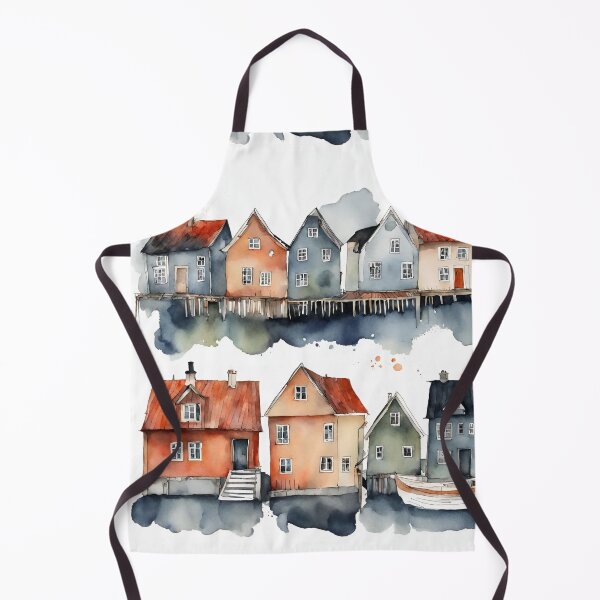 Item preview, Houses on the water in watercolor and ink. designed and sold by kreativeadern.