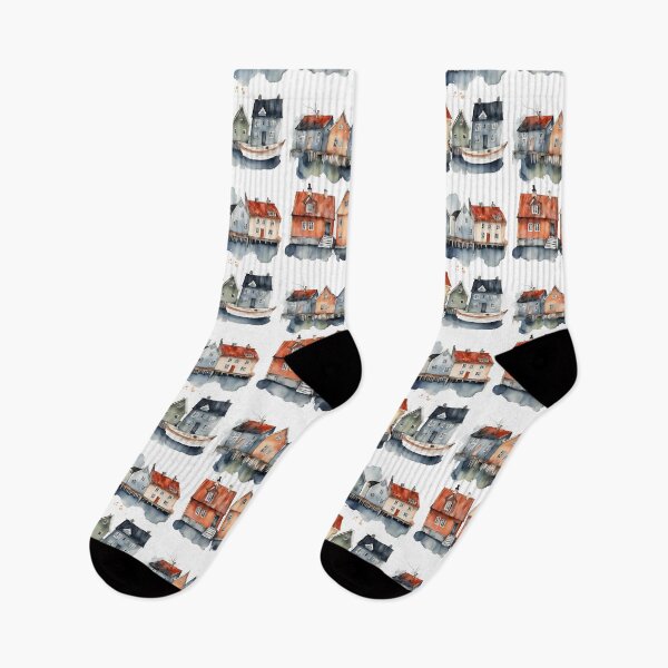 Item preview, Houses on the water in watercolor and ink. designed and sold by kreativeadern.