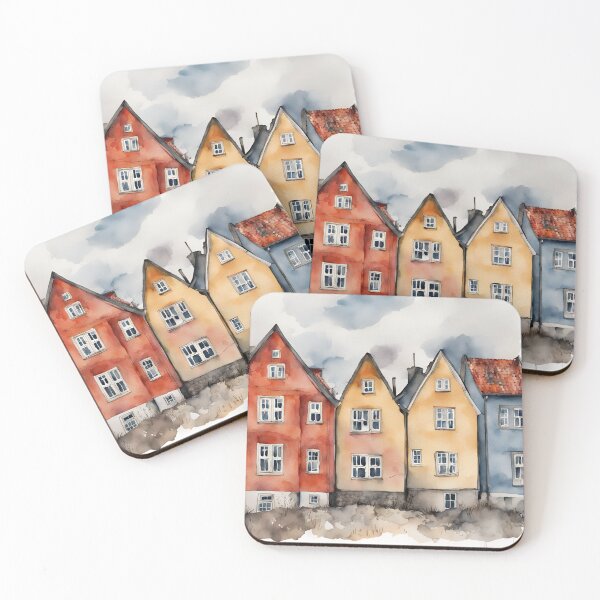 Item preview, Row of houses in watercolor and ink. designed and sold by kreativeadern.