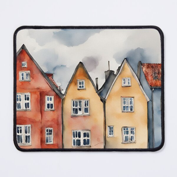 Item preview, Row of houses in watercolor and ink. designed and sold by kreativeadern.
