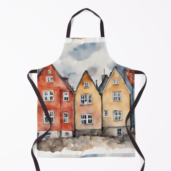Item preview, Row of houses in watercolor and ink. designed and sold by kreativeadern.