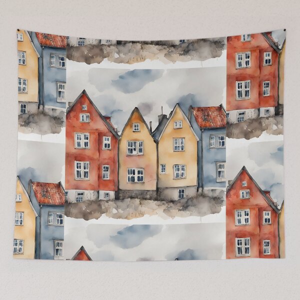 Item preview, Row of houses in watercolor and ink. designed and sold by kreativeadern.
