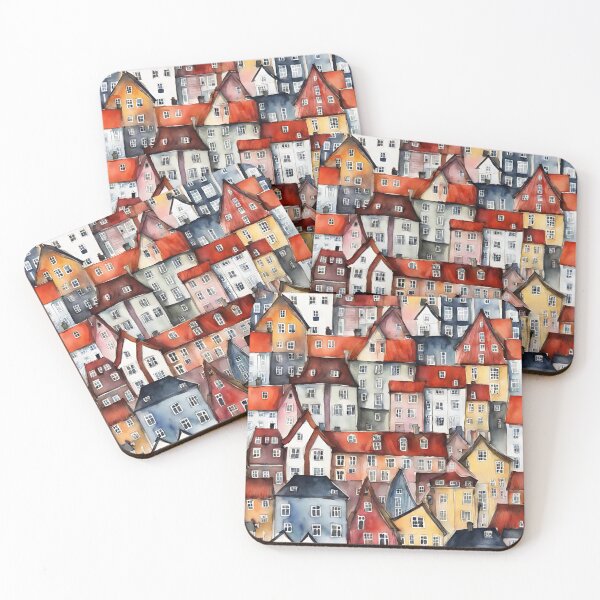 Item preview, Pretty village in watercolor and ink. designed and sold by kreativeadern.