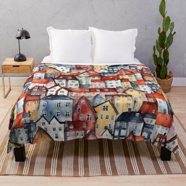Item preview, Pretty village in watercolor and ink. designed and sold by kreativeadern.