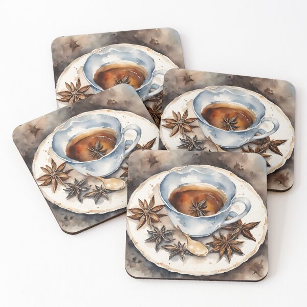 Item preview, Tea cup with anise in natural tones in watercolor designed and sold by kreativeadern.