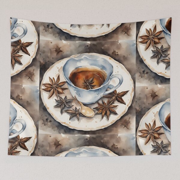 Item preview, Tea cup with anise in natural tones in watercolor designed and sold by kreativeadern.