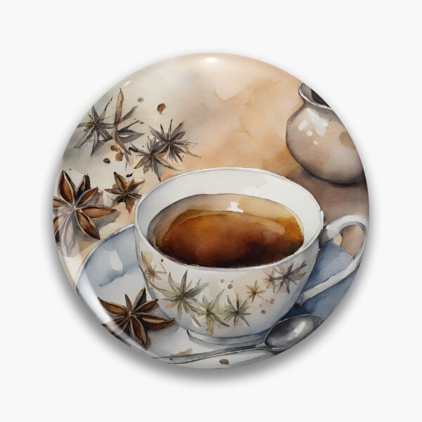 Item preview, Tea cup and milk jug with aniseed in natural tones in watercolor designed and sold by kreativeadern.