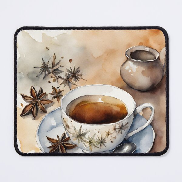 Item preview, Tea cup and milk jug with aniseed in natural tones in watercolor designed and sold by kreativeadern.