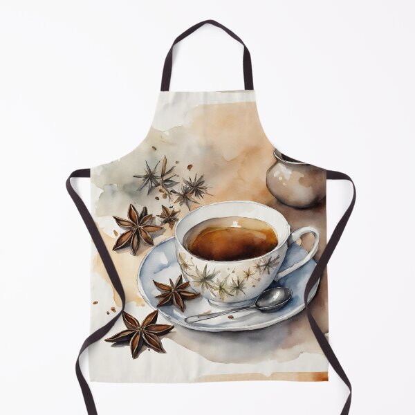 Item preview, Tea cup and milk jug with aniseed in natural tones in watercolor designed and sold by kreativeadern.