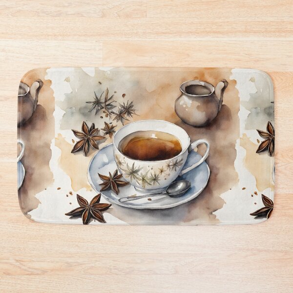 Item preview, Tea cup and milk jug with aniseed in natural tones in watercolor designed and sold by kreativeadern.