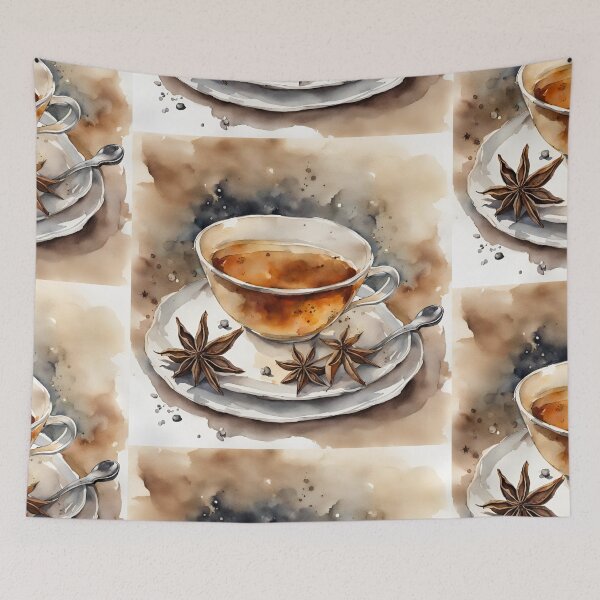 Item preview, Filigree tea cup with aniseed in natural tones in watercolor designed and sold by kreativeadern.