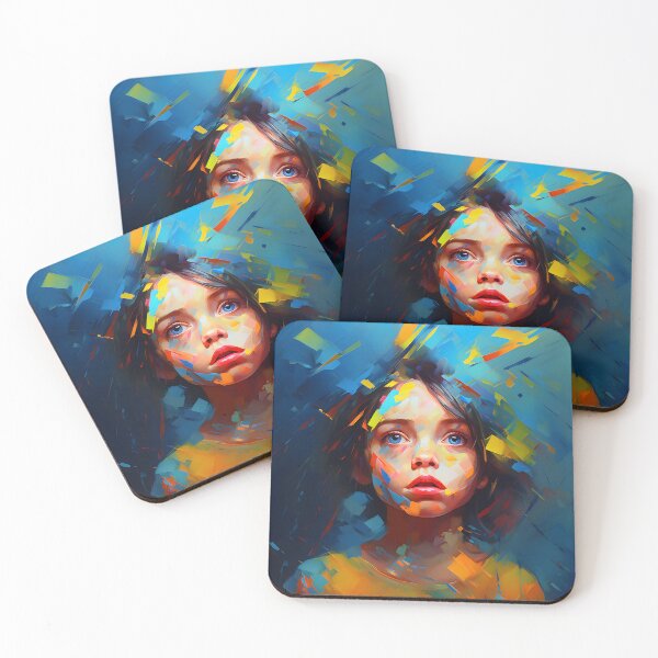 Item preview, painting of a little colorful girl with blue eyes abstract art pop art streetart designed and sold by Lyadesigne.
