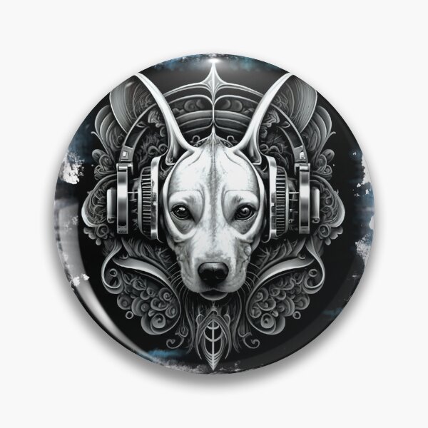 Item preview, Dog. Dog DJ. Cyberpunk. Monochrome colors. Black and white. Dog with headphones. designed and sold by MagelliShop.