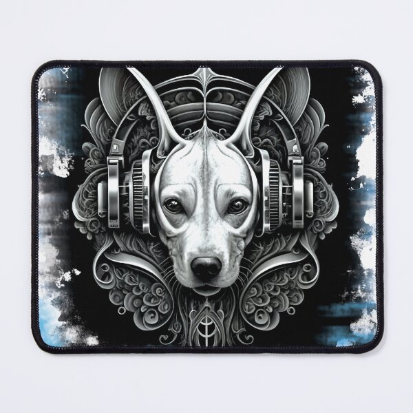 Item preview, Dog. Dog DJ. Cyberpunk. Monochrome colors. Black and white. Dog with headphones. designed and sold by MagelliShop.