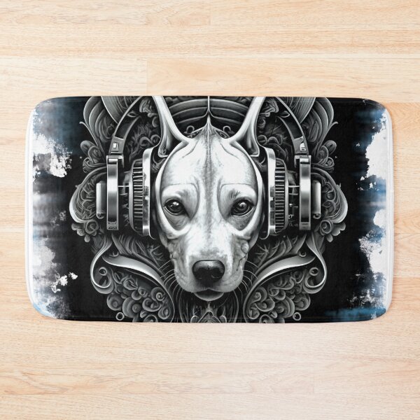 Item preview, Dog. Dog DJ. Cyberpunk. Monochrome colors. Black and white. Dog with headphones. designed and sold by MagelliShop.