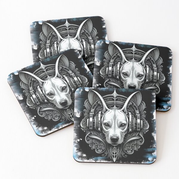 Item preview, Dog. Dog DJ. Cyberpunk. Monochrome colors. Black and white. Dog with headphones. designed and sold by MagelliShop.