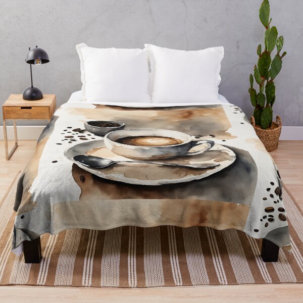 Item preview, Coffee cups with beans in natural tones in watercolor designed and sold by kreativeadern.