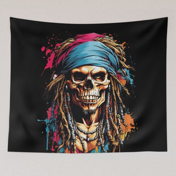 Item preview, Vivid Pirate Buccaneer: Skull Bandana and Beaded Dreadlocks designed and sold by ArtComixHaven.