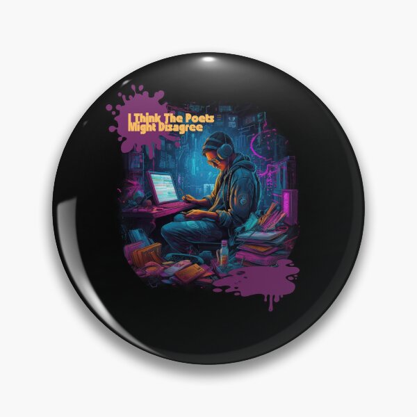 Item preview, "I Think The Poets Might Disagree" - Cyberpunk Writer Vector Shirt with Futuristic Holographic Quill designed and sold by zax454.