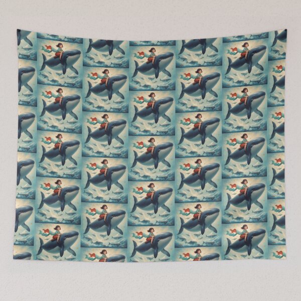 Item preview, A Girl Riding Whale in the Sky  designed and sold by BotunPeony.