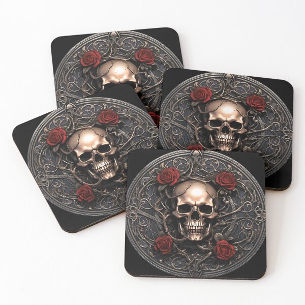 Item preview, Gothic Skull and Roses Coaster - Unique Floral Drink Holder  designed and sold by PandaTShirtShop.