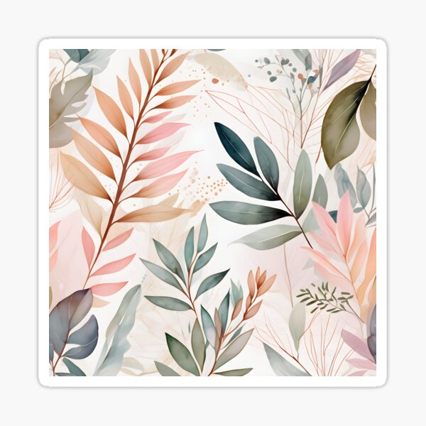 Mid Century Botanical Retro Geometric Leaves Florals Peach Olive Green Sticker