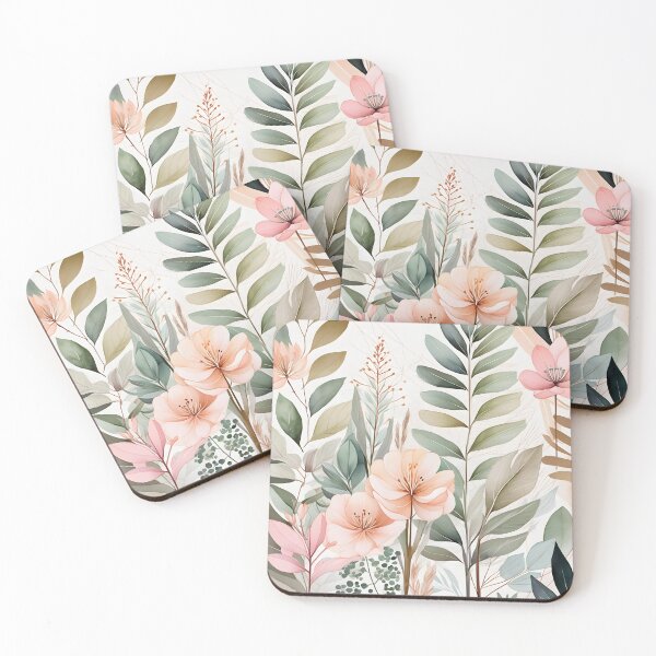Item preview, Mid Century Botanical Retro Geometric Leaves  Florals Peach,  Green  designed and sold by Prints and Lifestyle.