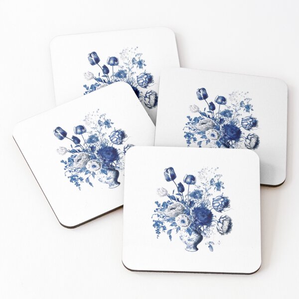 Item preview, Royal Dutch Delft Blue and White Flowers in vase designed and sold by Textured-art.