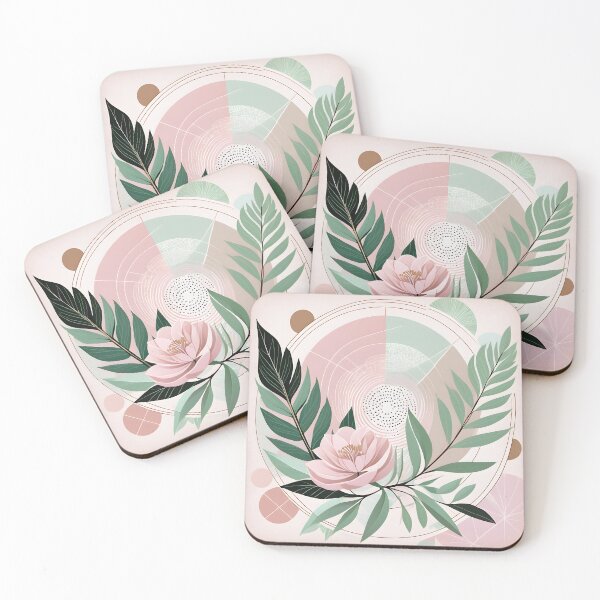 Item preview, Mid Century Botanical Retro Geometric Leaves  Florals Peach,  Green  designed and sold by Prints and Lifestyle.