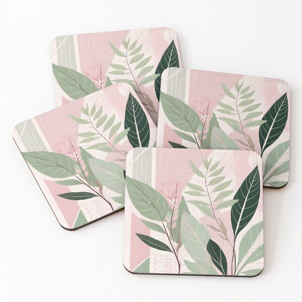 Item preview, Mid Century Botanical Retro Geometric Leaves  Florals  Peach,  Green  designed and sold by Prints and Lifestyle.