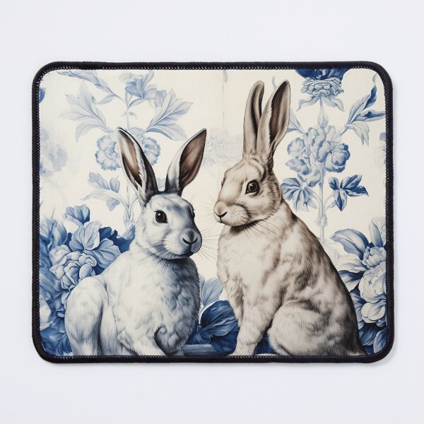 Item preview, Toile De Jouy Blue Two Rabbits | Delft Blue | Floral And Animal designed and sold by Textured-art.