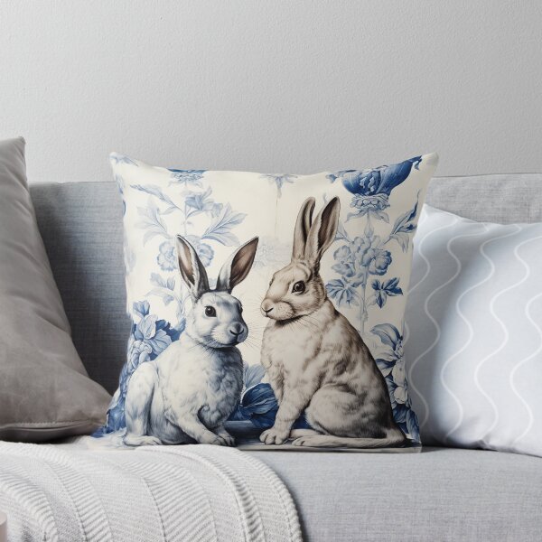 Item preview, Toile De Jouy Blue Two Rabbits | Delft Blue | Floral And Animal designed and sold by Textured-art.