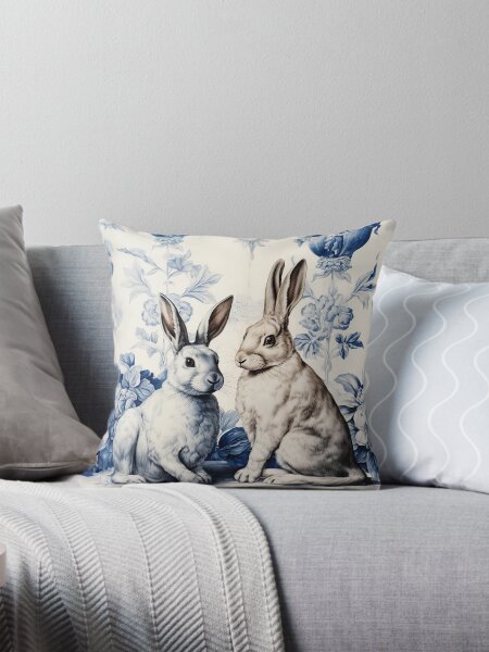 Vista previa del artículo con la obra «Toile De Jouy Azul Dos Conejos | Azul de Delft | Flores y animales», diseñado y vendido por Textured-art.